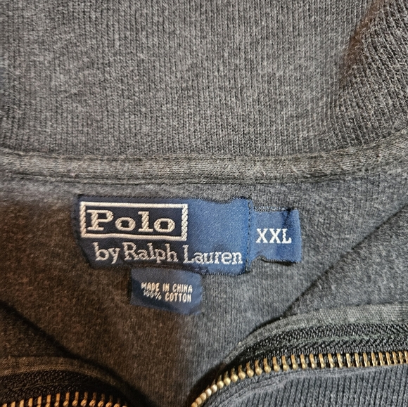 Polo Ralph Lauren 1/4 Zip Leather Pull tab Gray Long Sleeve Sweater XXL - Picture 4 of 9